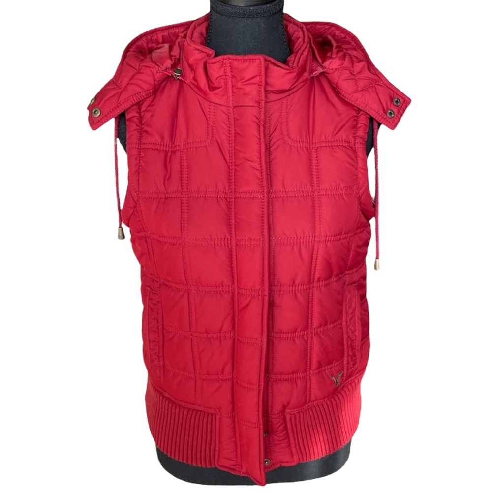American Eagle Quilted Puffer Vest-Red